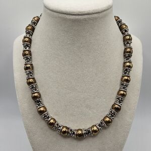 VINTAGE Unique Copper Tone Ball Beaded Strand Toggle Clasp Necklace